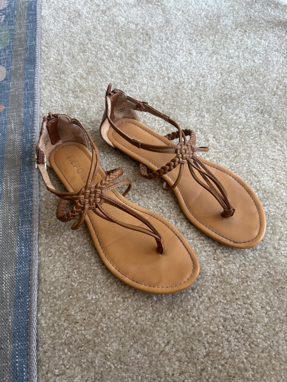 Report Tan Braided T-Strap Sandals